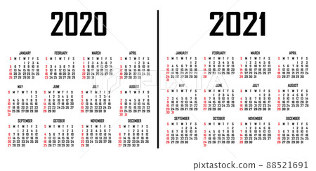 Calendar 2020-2021. The week begins on Sunday. Simple calendar template. Portrait of vertical orientation. Annual organizer of stationery. Vector 88521691