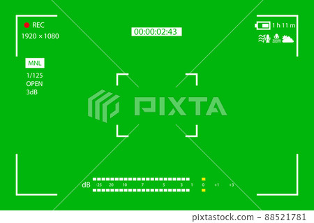 Green screen, chromakey background. Blank green background with VFX motion tracking markers. Screen of modern digital camcorders. Chroma Keyboard for keyboards, graphics and video effects 88521781