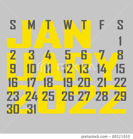 Letter calendar for January 2022. The week begins on Sunday. Time, planning and schedule concept. Flat design. Removable calendar for the month. Vector 88521910