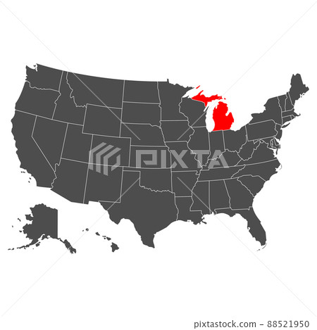 Michigan vector map. High detailed illustration. Country of the United States of America. Flat style. Vector 88521950