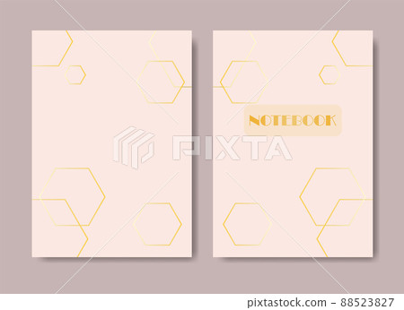 Notebook cover with honeycomb shapes. Gold colored templates Notebook cover with honeycomb shapes. Gold colored templates 88523827