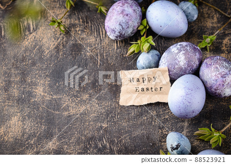 Festive Easter eggs in purple and blue color Festive Easter eggs in purple and blue color 88523921