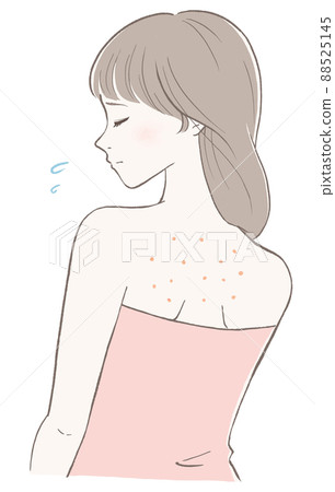 A woman with a lump on her back (pink) Line drawing black version 88525145