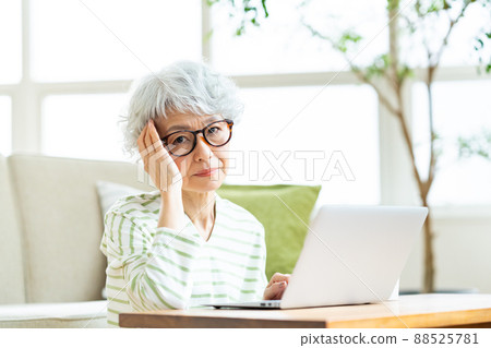 Senior woman worried about computer 88525781