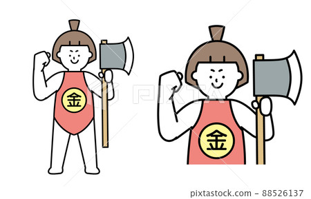 Illustration material of old tale Kintaro (child) with Masakari who makes a guts pose. Illustration material of old tale Kintaro (child) with Masakari who makes a guts pose. 88526137