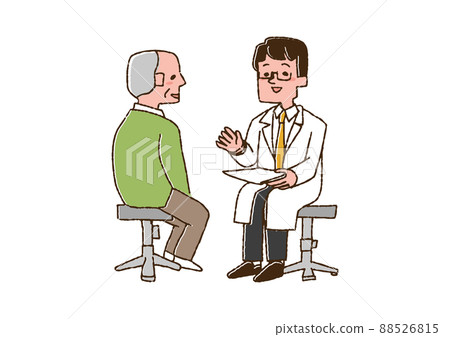 Doctor listening to the story of an elderly man Comical handwritten person Vector, line drawing and color Doctor listening to the story of an elderly man Comical handwritten person Vector, line drawing and color 88526815