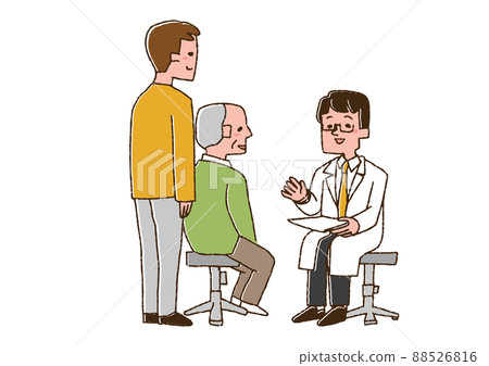一個和家人一起來醫院的老人,一個滑稽的手寫人,矢量圖,線條畫和顏色 一個和家人一起來醫院的老人,一個滑稽的手寫人,矢量圖,線條畫和顏色 88526816
