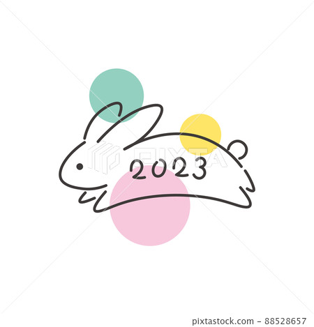 2023 Year of the Rabbit Illustration of a simple rabbit jumping polka dot background 2023 Year of the Rabbit Illustration of a simple rabbit jumping polka dot background 88528657