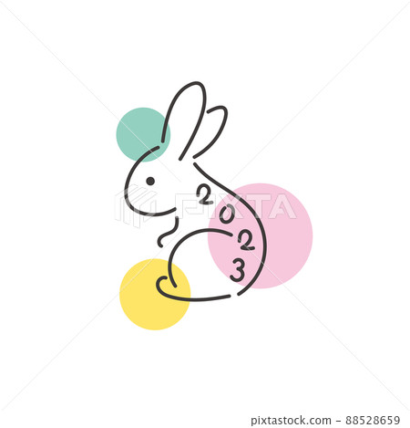 2023 兔年側身 簡單的兔子插圖 圓點背景 88528659