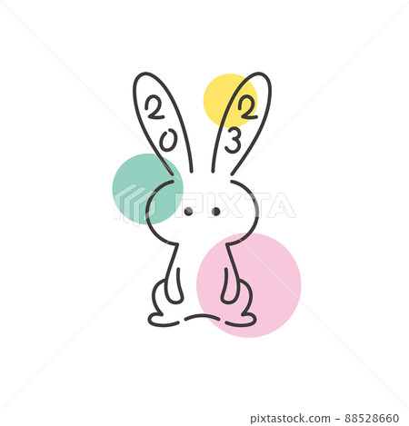 2023 Year of the Rabbit, a simple rabbit illustration facing the front, polka dot background 2023 Year of the Rabbit, a simple rabbit illustration facing the front, polka dot background 88528660