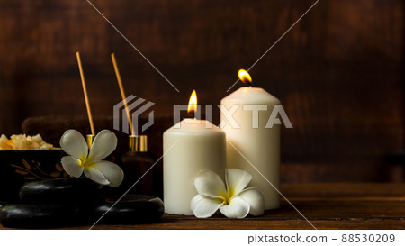 Thai spa massage. Spa treatment cosmetic beauty. Therapy aromatherapy for care body women with candles Thai spa massage. Spa treatment cosmetic beauty. Therapy aromatherapy for care body women with candles 88530209