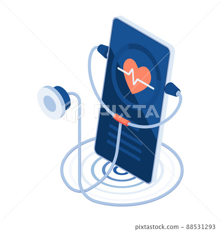 Isometric Stethoscope on Smartphone with Heart Pulse Isometric Stethoscope on Smartphone with Heart Pulse 88531293