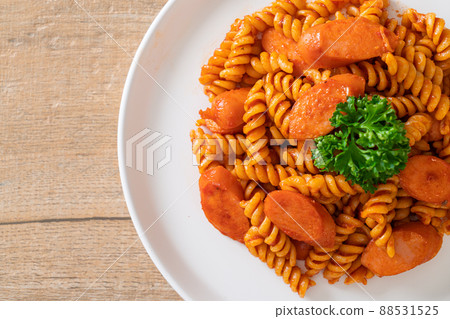 spirali or spiral pasta with tomato sauce spirali or spiral pasta with tomato sauce 88531525