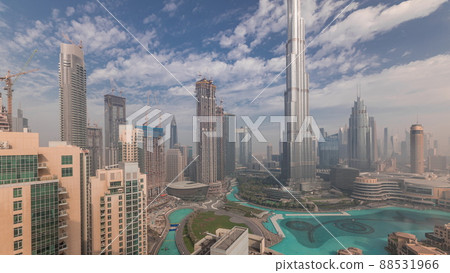 Aerial view of Dubai city early morning timelapse in downtown. Aerial view of Dubai city early morning timelapse in downtown. 88531966