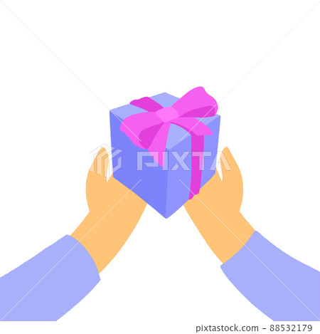 Happy Birthday. Hands hold out the gift. Happy Birthday. Hands hold out the gift. 88532179