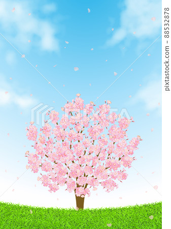 Spring-like vector material of lawn, cherry tree and blue sky 88532878