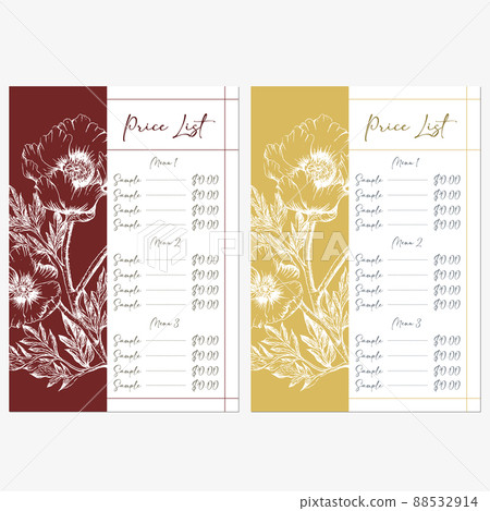 Price list Menu table Template design Anemone illustration included Price list Menu table Template design Anemone illustration included 88532914