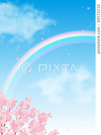 櫻花和藍天上的彩虹矢量素材 88533218