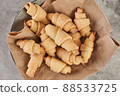 Russian slavic traditional pastry called roguelikes. Cakes bagels. Crispy croissants. Food on grey background, Closeup view 88533725