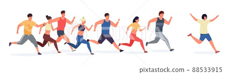 Cartoon runner. People in sport clothes running and jogging, sport athletic men and women on group training. Vector illustration 88533915