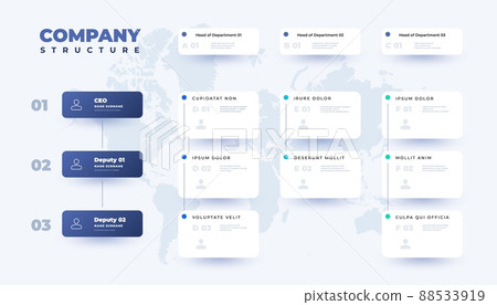 Business organization table. Company structure infographic template with corporate hierarchy elements. Vector illustration Business organization table. Company structure infographic template with corporate hierarchy elements. Vector illustration 88533919