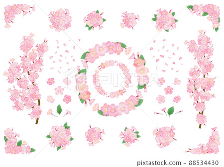 Decorative parts vector material for cherry blossoms (flowers, branches, buds, leaves) 88534430