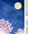 Vector illustration of cherry blossoms and full moon at night 88534458