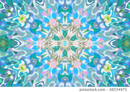 Kaleidoscopic symmetrical geometric pattern with oil painting 88534973