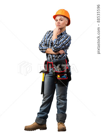 Concentrated female engineer in hardhat 88535596