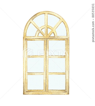 封閉式西式木窗磨砂玻璃手繪彩色鉛筆劃 88535831