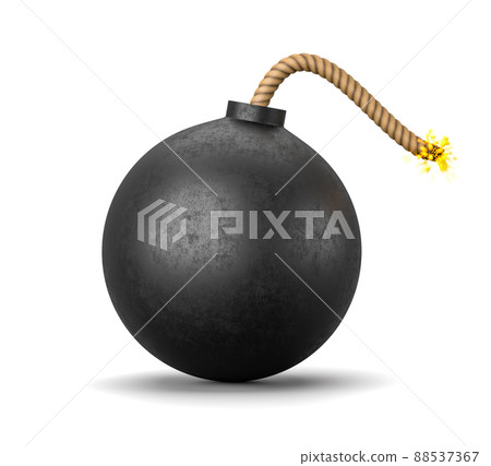 Cartoon Bomb with Lit Fuse on White Background 88537367