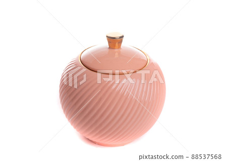 round stylish peach colored porcelain sugar bowl on white isolated background round stylish peach colored porcelain sugar bowl on white isolated background 88537568
