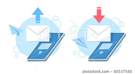 Receive emails on your smartphone. Send emails on your smartphone. Set of vector illustrations. 88537588