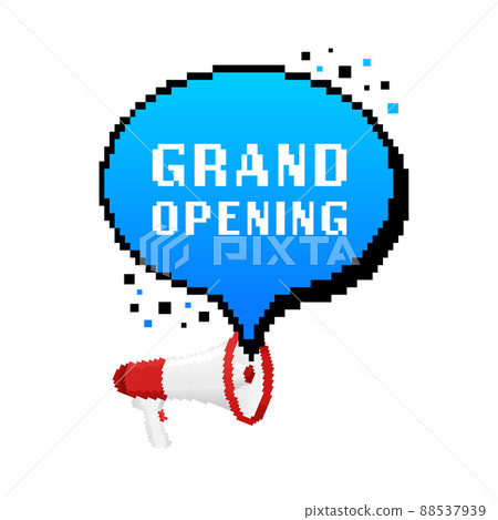 Grand opening megaphone. Pixel style illustration. Celebrate party. Party flyer Grand opening megaphone. Pixel style illustration. Celebrate party. Party flyer 88537939