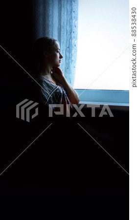 Young pretty girl by window Young pretty girl by window 88538430