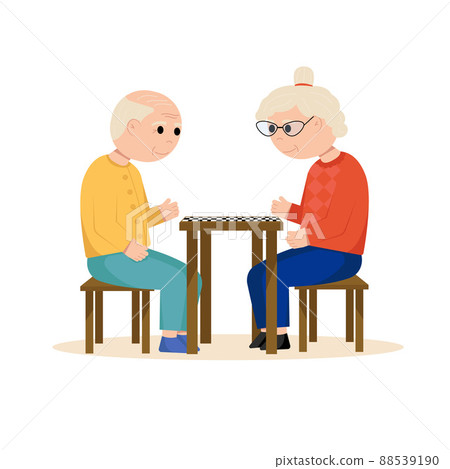 Grandparents playing checkers. Elderly people. Flat vector illustration 88539190