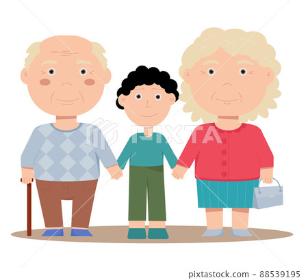 Grandfather and grandmother hold a grandson by the hand Grandfather and grandmother hold a grandson by the hand 88539195