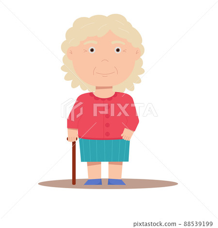 Grandmother in a sweater and skirt stands with a stick Grandmother in a sweater and skirt stands with a stick 88539199