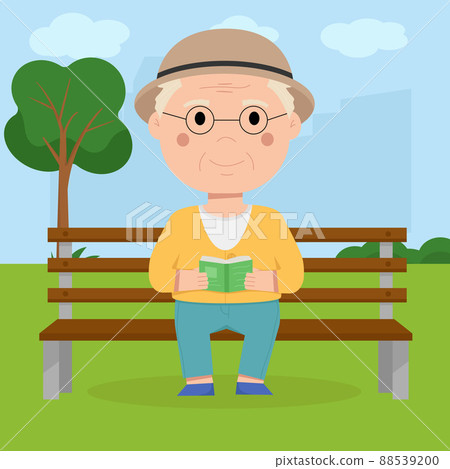 Grandpa sits on a bench in the park and reads a book Grandpa sits on a bench in the park and reads a book 88539200