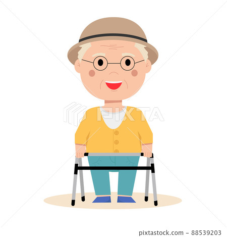 Grandfather in a sweater and trousers stands 88539203