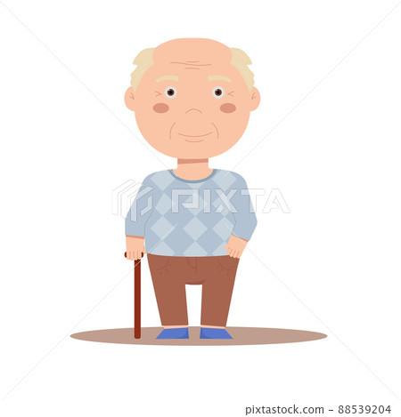 Grandfather in a sweater and trousers stands with a stick 88539204