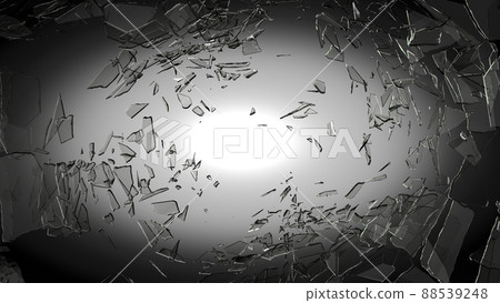 Pieces of glass broken or cracked on spot light vignette background Pieces of glass broken or cracked on spot light vignette background 88539248