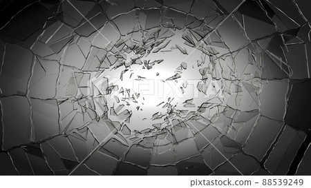 Pieces of glass broken or cracked on spot light vignette background Pieces of glass broken or cracked on spot light vignette background 88539249
