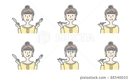 Hand-painted style, vector illustration set of women eating Hand-painted style, vector illustration set of women eating 88540033