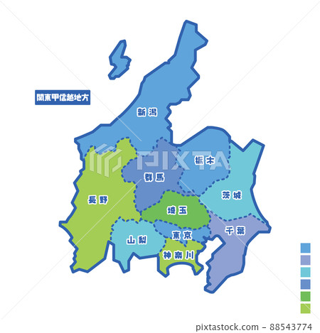 Map of Japan / Map of Japan Kanto Koshinetsu region I tried to color-code by color on a rainy day 88543774