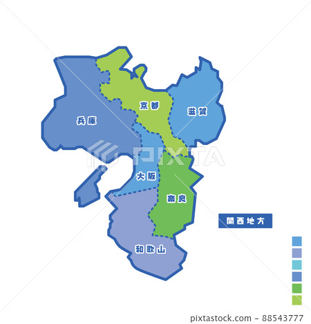 Map of Japan / Map of Japan Kansai region Rainy day I tried to color-code by color 88543777