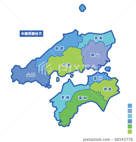 日本地圖/日本中國四國地區地圖下雨天我嘗試按顏色進行顏色編碼 日本地圖/日本中國四國地區地圖下雨天我嘗試按顏色進行顏色編碼 88543778