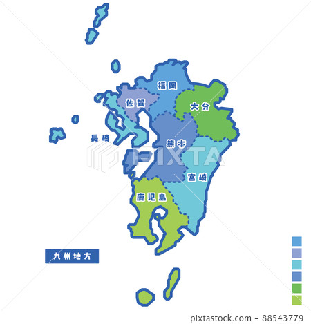 日本地圖/日本九州地區地圖下雨天我嘗試按顏色進行顏色編碼 88543779