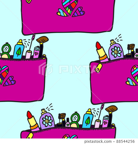 Seamless background of cosmetic bags with make up accessories. Seamless background of cosmetic bags with make up accessories. 88544256