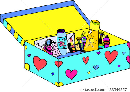 Decorative box with cosmetic accessories. Decorative box with cosmetic accessories. 88544257